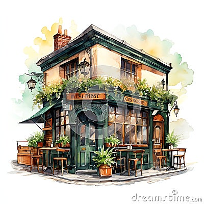 Irish pub watercolor Stock Photo