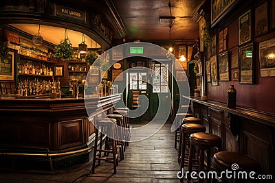 Irish pub wood interior. Generate Ai Stock Photo