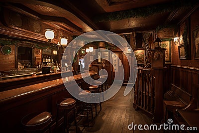 Irish pub wood room light. Generate Ai Stock Photo