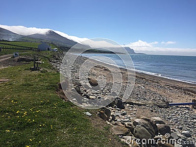 Irish sea view from Dina Dinlle beach near Carnarfon Stock Photo