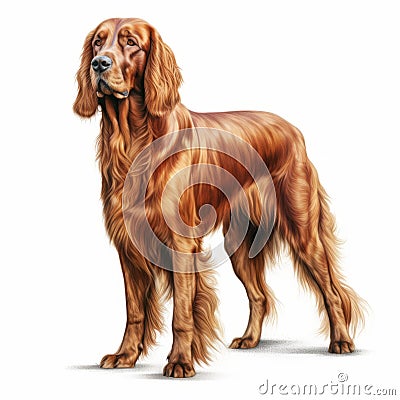 Hyper-realistic Irish Setter Dog Illustration On White Background Stock Photo