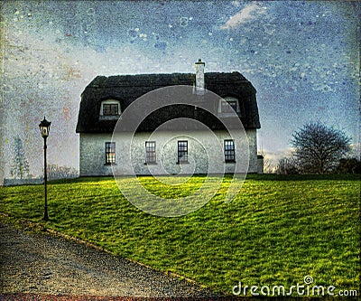 Irish Traditional Thatched Roof House Stock Photo