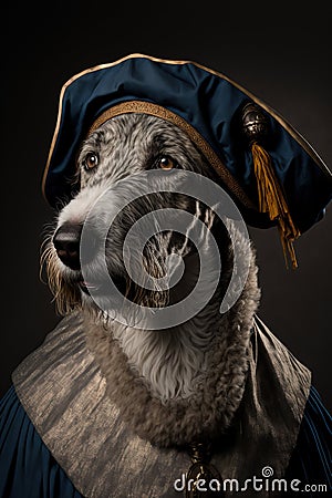 Irish wolfhound in historical costume Stock Photo