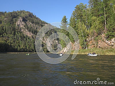 Irkut river, Sayan mountains, Siberia, Russia, Siberian landscapes Editorial Stock Photo