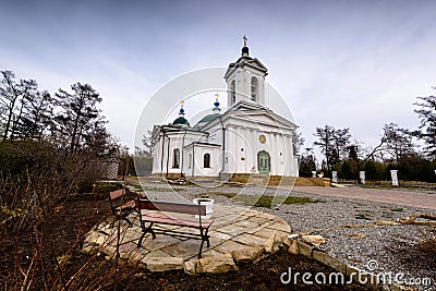 IRKUTSK, RUSSIA - APRIL 27, 2020: Church of the Entry of the Lord into Jerusalem, built in the years 1820-1835 years. Editorial Stock Photo