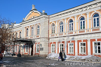 Irkutsk, Russia, March, 16, 2017. The historic building in which from 1884 year was located Trapeznikova industrial technical sc Editorial Stock Photo