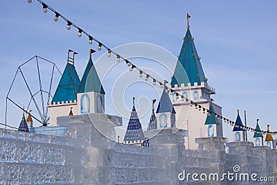 Irkutsk, Russia - JANUARY 21, 2023 : Ice Town Crystal Fairy Tale in Irkutsk Editorial Stock Photo