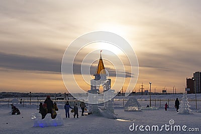 Irkutsk, Russia - JANUARY 21, 2023 : Ice Town Crystal Fairy Tale in Irkutsk Editorial Stock Photo