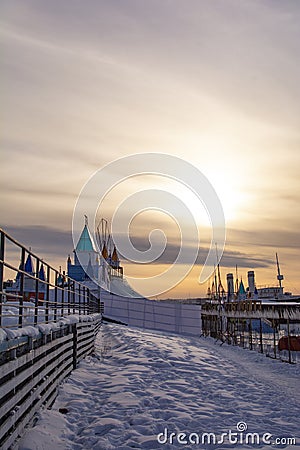 Irkutsk, Russia - JANUARY 21, 2023 : Ice Town Crystal Fairy Tale in Irkutsk Editorial Stock Photo