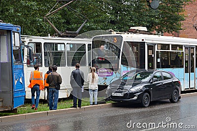Irkutsk, Russia - July 30, 2021. Car accident. Stopping traffic. Editorial Editorial Stock Photo