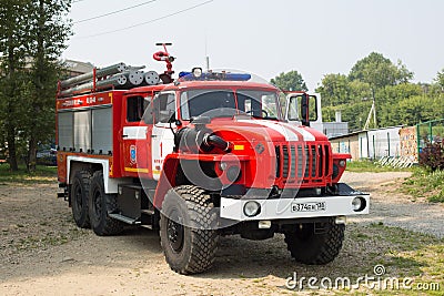 Irkutsk, Russia - July 28, Russian fire service vehicle. Editorial Stock Photo