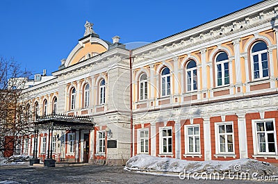 Irkutsk, Russia, March, 16, 2017. The historic building in which from 1884 year was located Trapeznikova industrial technical sc Editorial Stock Photo