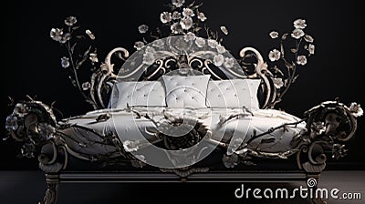 Ornate Bed With Floral Pattern: Octane Render Style Stock Photo