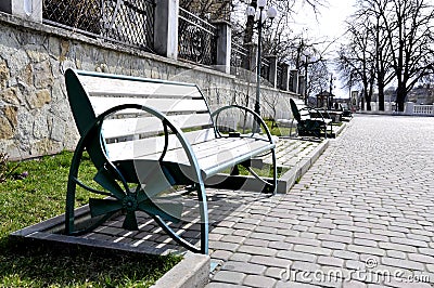 Iron bench in the park. Stock Photo