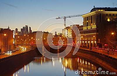 Iron bridge at Drainage canal in Moscow Stock Photo