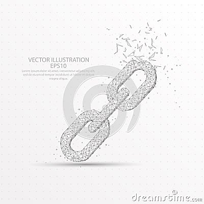 Iron chain link low poly wire frame on white background. Vector Illustration