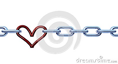 Iron chain with red heart as the one the links, Isolated on white Stock Photo