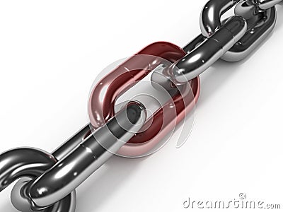 Iron chain with red link Stock Photo
