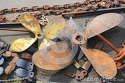 Iron chains and ships propellers Stock Photo