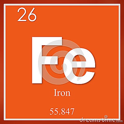Iron chemical element, orange square symbol Stock Photo