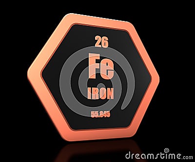 Iron chemical element periodic table symbol 3d render Stock Photo