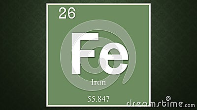 Iron chemical element symbol on dark green abstract background Stock Photo