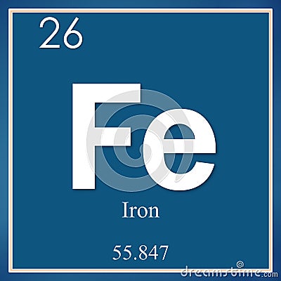 Iron chemical element, blue square symbol Stock Photo