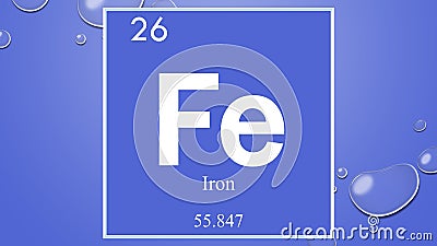 Iron chemical element symbol on blue bubble background Stock Photo