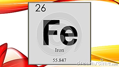 Iron chemical element symbol on wide colored background Stock Photo