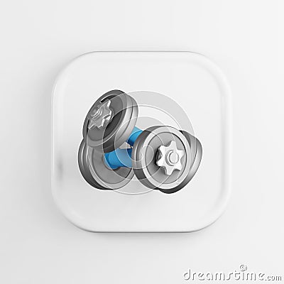 Iron dumbbells icon. 3d rendering white square button key, interface element Stock Photo
