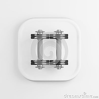Iron dumbbells top view icon. 3d rendering white square button key, interface element Stock Photo