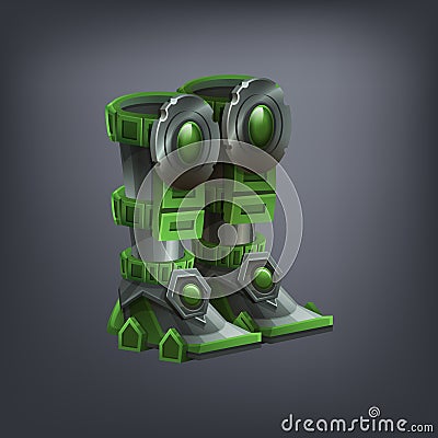 Iron fantasy armor boots for game or cards. Vector Illustration