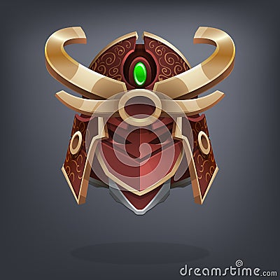 Iron fantasy armor helmet for game or cards. Vector Illustration
