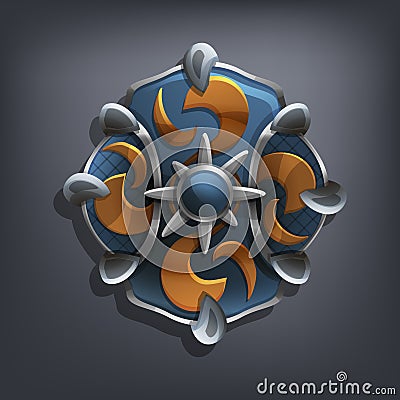 Iron fantasy shield for game or cards. Vector Illustration