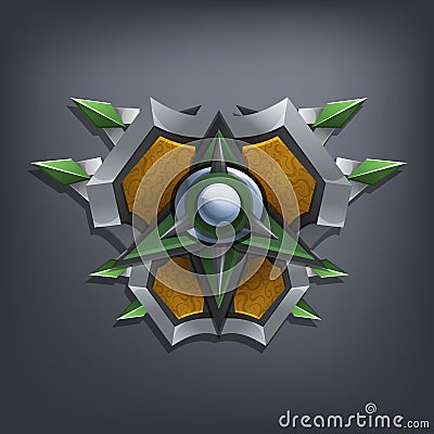 Iron fantasy shield for game or cards. Vector Illustration