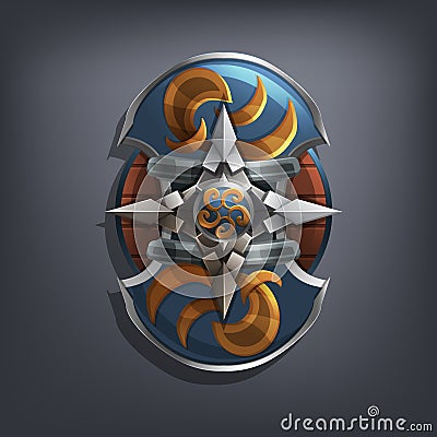 Iron fantasy shield for game or cards. Vector Illustration