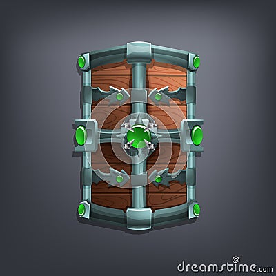 Iron fantasy shield for game or cards. Vector Illustration