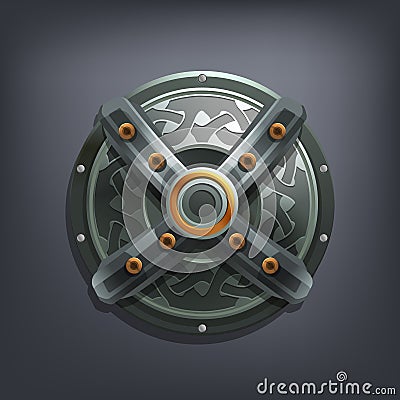 Iron fantasy shield for game or cards. Vector Illustration