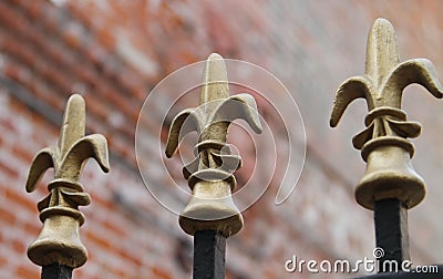 Iron Fence with Gold Fleur De Lis On Top Stock Photo