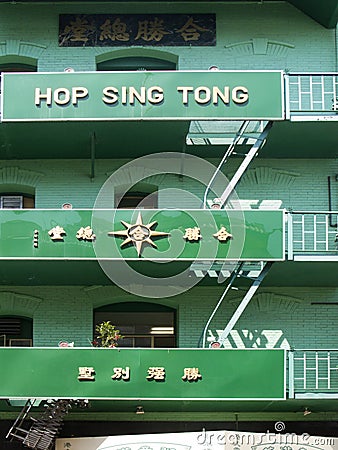 Iron fire escape is used for drying clothes in Chinatown in San Francisco, USA. San Francisco Chinatown is the largest Chinatown Editorial Stock Photo