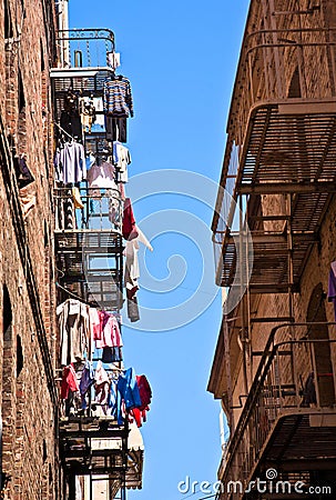 Iron fire escape is used for drying Editorial Stock Photo