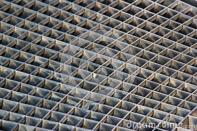 Iron gutter grates and metal vent grids as background Stock Photo