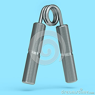 Iron hand expander or resistance band isolated on blue background. Stock Photo