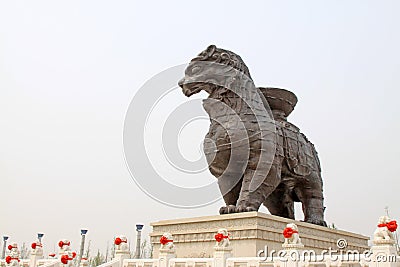 Iron lion in a park Stock Photo