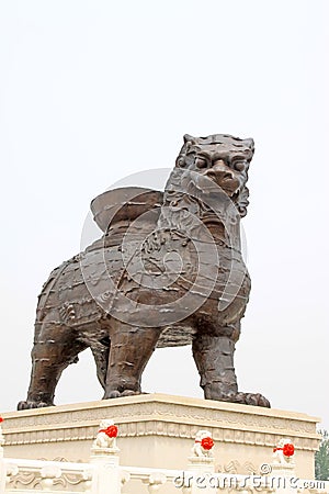 Iron lion in a park Stock Photo