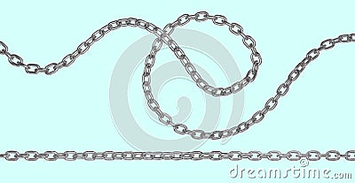 Iron metal curved and straight long chain. 3D rendering isolated image. Stock Photo