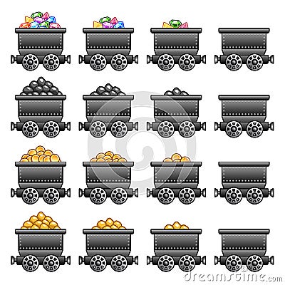 Iron mine cart set Vector Illustration