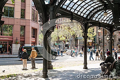 Iron Pergola on Pioneer Square, Seattle, WA Editorial Stock Photo