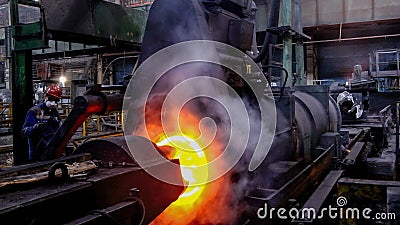 Iron pipe centrifugal pipe casting machine at the foundry Editorial Stock Photo