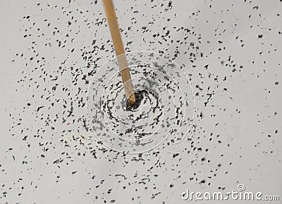 Iron powder shows the magnetic lines of forces arond a conductor Stock Photo